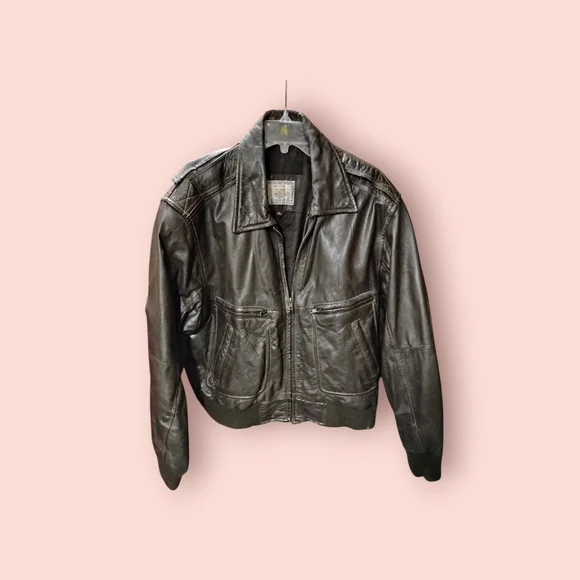 Vintage Leather Jacket - Brown Leather Bomber Jacket - Vintage Bomber - Picture 1 of 4